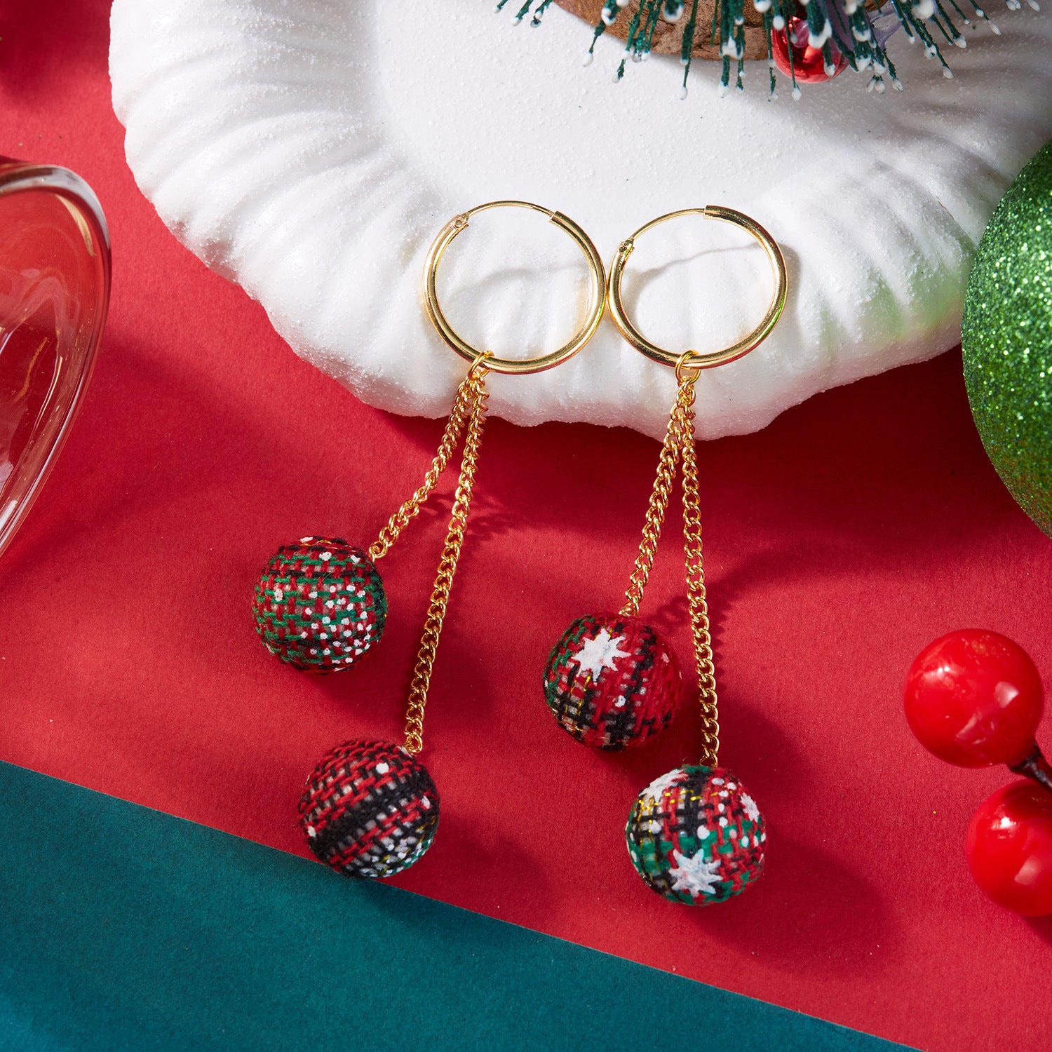 Wholesale Christmas atmosphere earrings Christmas geometric pompoms